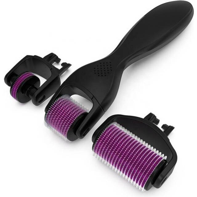 (Black) Derma Roller Kit 3 in 1 180 600 1200 Titanium Needles 3 Replacement Heads Micro needle DRS Dermaroller