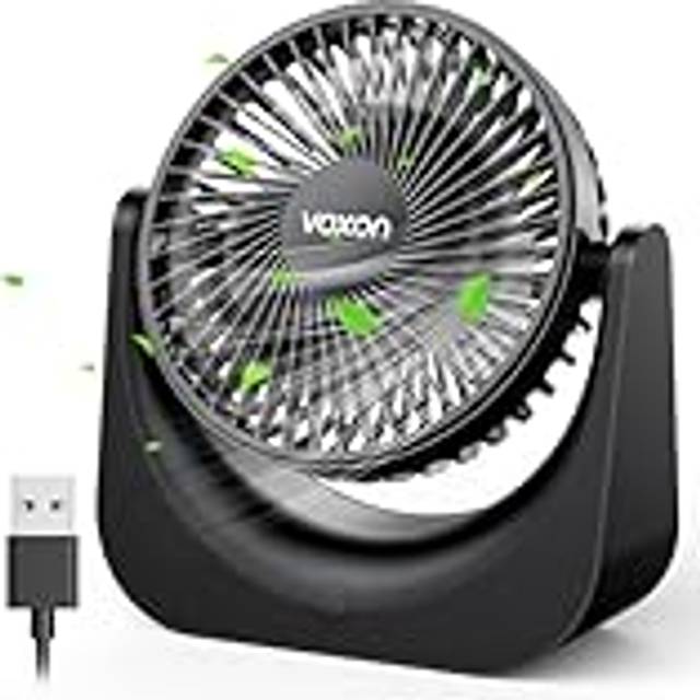 VOXON Desk Fan, Small Table Fan with 5 Speeds Adjustable Strong Wind, USB-A Powered Personal Silent Bed Fan with 1.5M Cable, Portable Cooling Quiet De