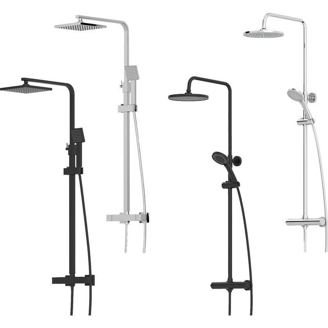 Bathroom mixer shower thermostatic dual head round rainfall head handset chrome