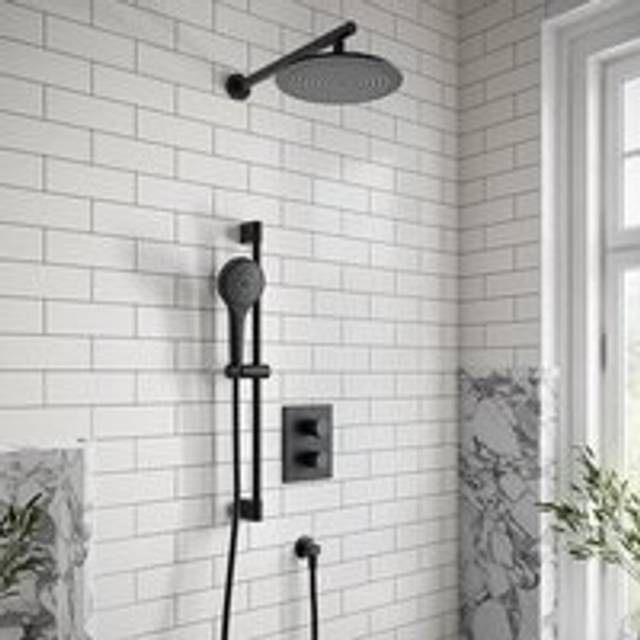 Round Verve Complete Shower Set with Slider Rail Kit Matt Black - One Size