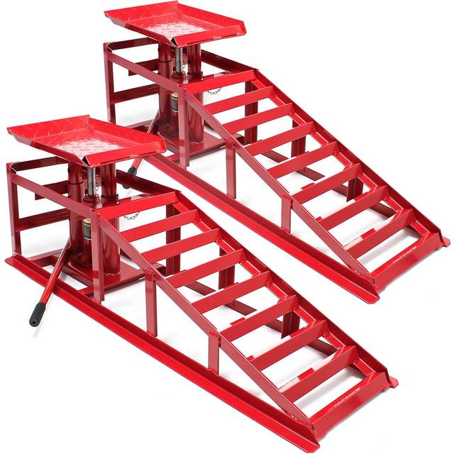 Two Car Ramps with Hydraulic Lifting Jack 2000kg, Adjustable Height