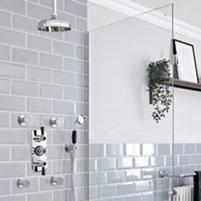 Elizabeth - Traditional 3 Outlet Triple Diverter Thermostatic Mixer Shower Valve with 205mm Round Rainfall Shower Head&44 Body Jets and Hand Shower