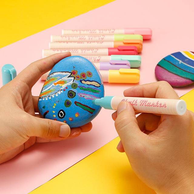 Liquid Chalk Pen Marker 8 Bright Colors 6mm Reversible Tip Round and Chisel Erasable Water-based multicolour