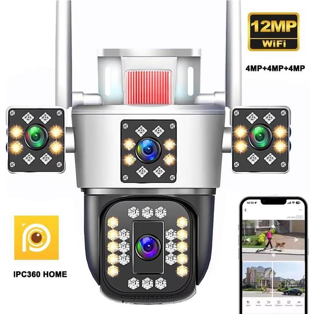 IPC360 HOME 6K 12MP 3 Lens 3 Screens Wifi PTZ Camera Color Night Vision Motion Detection Two Way Audio IP66 Surveillance Cameras 6K Camera