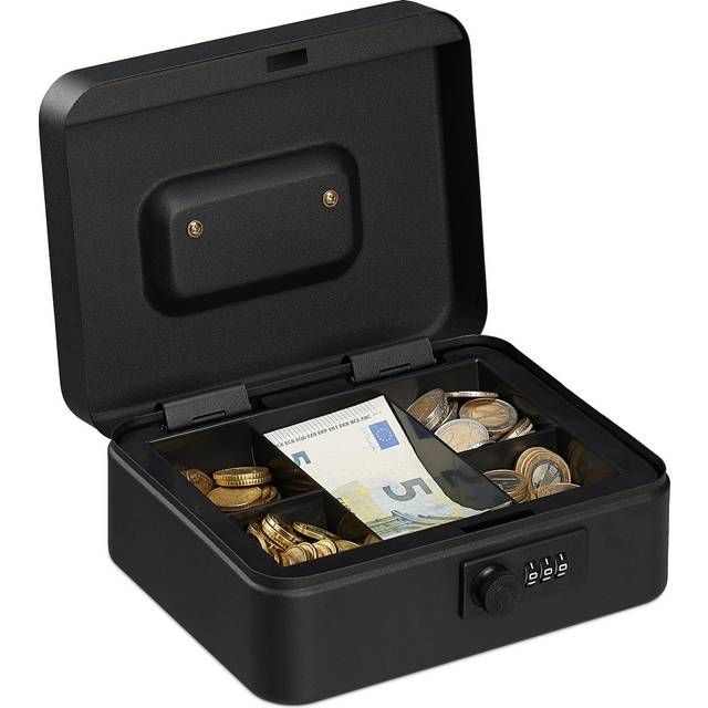 Relaxdays Cash Box, Coin Counter Tray Combination Lock Change & Notes, Steel, H x W x D: 8.5 x 20 x 17 cm, Red