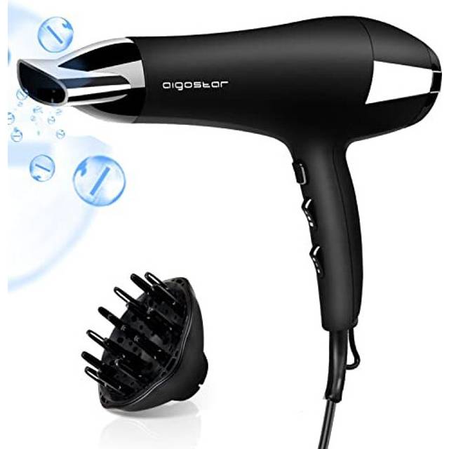 Aigostar 2400W Powerful Ionic Hair Dryer, Professional Negative Ions Hairdryer with Diffuser and Nozzle, 3 Heating, 2 Speeds and Cool Shot Button