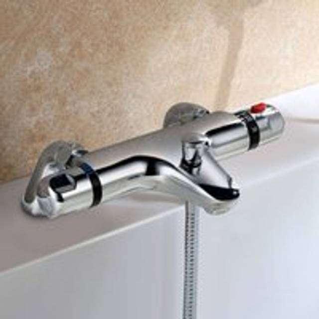 Deck Mounted Thermostatic Bath Shower Mixer Tap - Metallic Silver - One Size