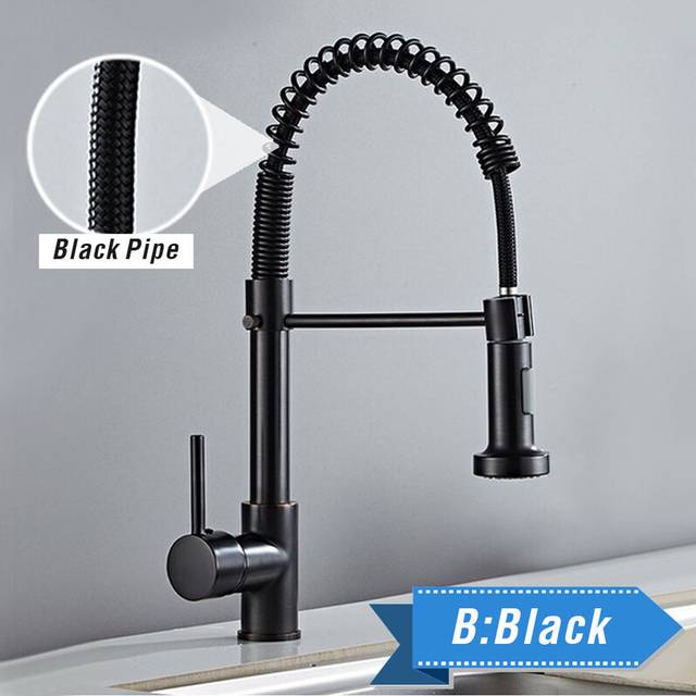 (B) Brushed Brass Kitchen Faucet 360 Degree Stretch With Spring Hot Cold Mixer