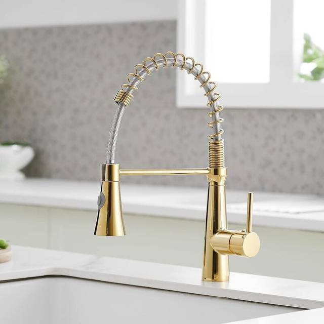 Cyslmuk - Kitchen Faucet, Spiral Spring Faucet, 360° Rotatable Kitchen Faucet, Brass Faucet, Golden Faucet - with Water Pipe