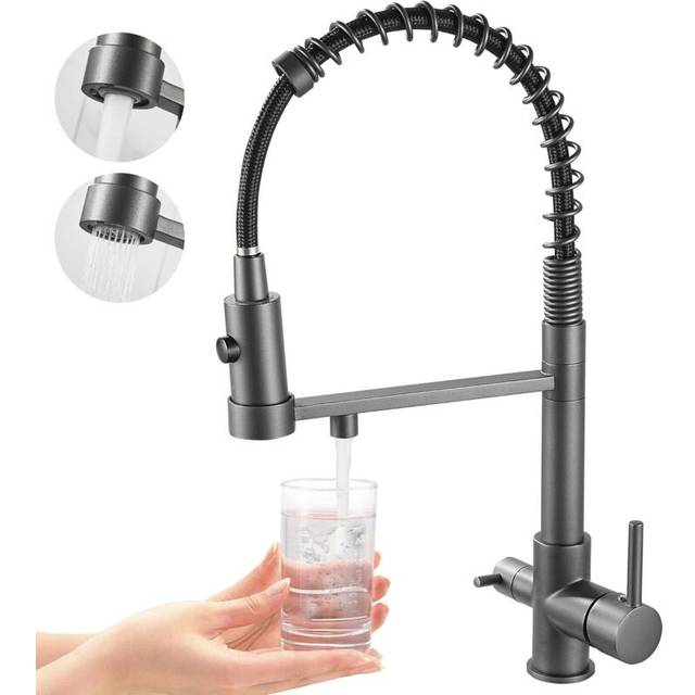 Cyslmuk - Three Way Kitchen Faucet, Pull Out Kitchen Faucet, Brass Sink Faucet, 3 in 1 Water Filter Mixer Tap (Grey)