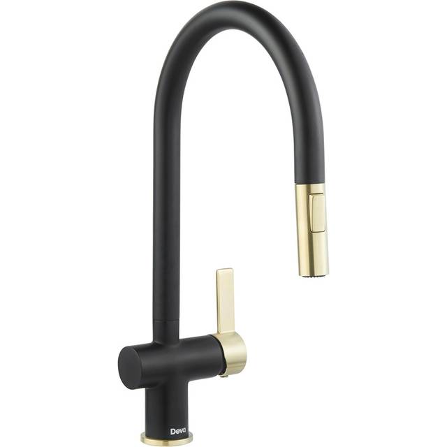 Deva Midford Pull Out Mono Mixer Kitchen Tap Black & Brushed Brass