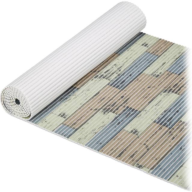Relaxdays Mjuk skummatta, kan skäras till, badrum, bastu, pool, halkmatta, träutseende, B x D 65 x 300 cm, brungrå, trä/grön, 300 cm