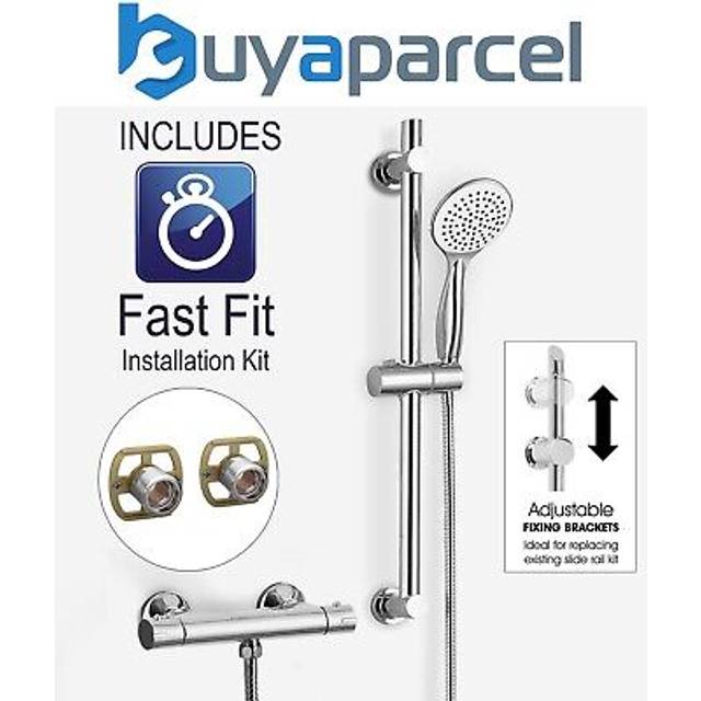 Round Chrome Thermostatic Shower Mixer Bar Valve & Slider Rail Kit Handset + FFK