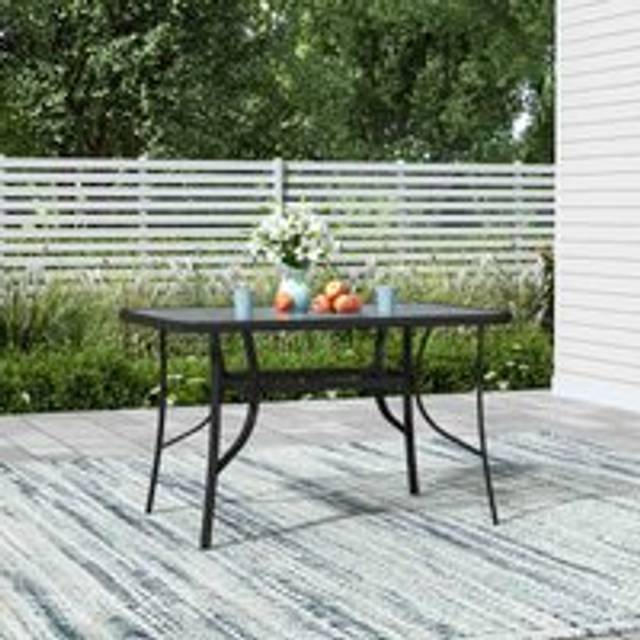 Garden Sanctuary Rectangle Tempered Glass Coffee Table With Parasol Hole For Outdoor, Black