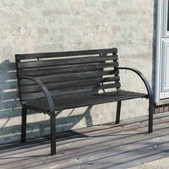 Garden Sanctuary Metal Wood 2-seater Bench For Outdoor, Black