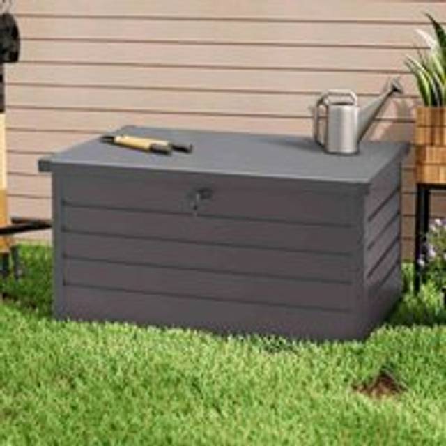 Livingandhome 350L Metal Outdoor Garden Storage Box Lockable Grey, Grey