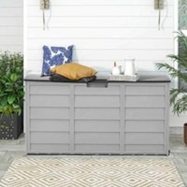 Garden Sanctuary Gardensanctuary 63 Gallons Grey Weatherproof Outdoor Storage Deck Box With Wheels, Grey