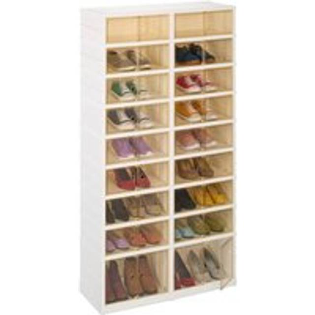 Shoe Storage, Folding Cabinet, 169x86.5x34.5 cm, for 36 Pairs, Plastic, Footwear Rack on Wheels, White/Brown - Relaxdays
