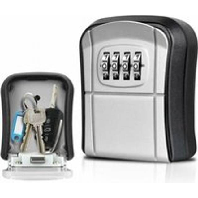Grey Secure Key Box Wall Mounted Mini Outdoor Key Safe Box with 4 Digit Digital Code Resettable Waterproof Key Box for Home School Office Factory