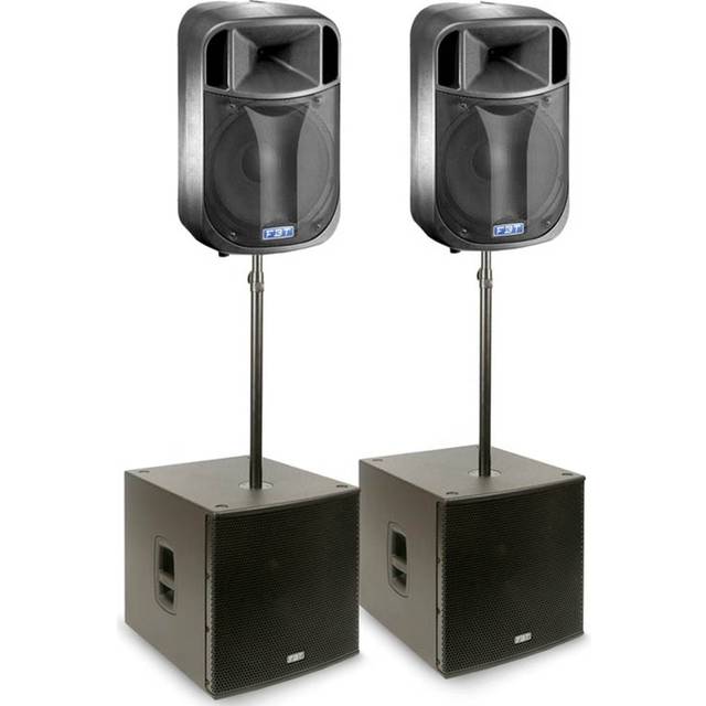 FBT J Series DJ 15A and Subline 118SA Active PA System 3300W Includes Speaker Poles and Covers