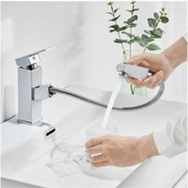 Cyslmuk - Basin Mixer Tap with Pull-Out Spray Chrome Modern Bathroom Sink and Basin Faucet wc Tapware