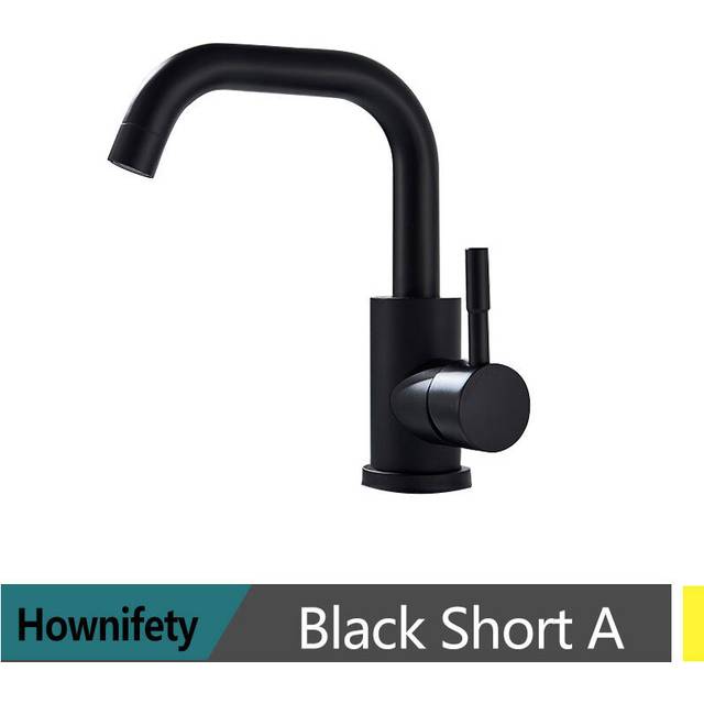 (Black Short A) Black Modern Bathroom Basin Faucet Stainless Steel Hot Cold  Wash Mixer