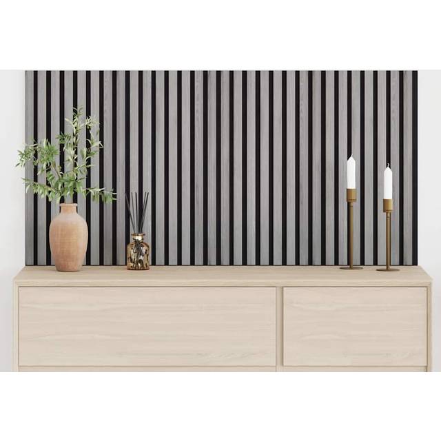 vidaXL Acoustic Wall Panels 2 pcs Slatted 60.5x60 cm Oak Veneer - Grey