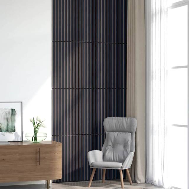 vidaXL Acoustic Wall Panels 8 pcs Slatted 60.5x60 cm Oak Veneer - Anthracite