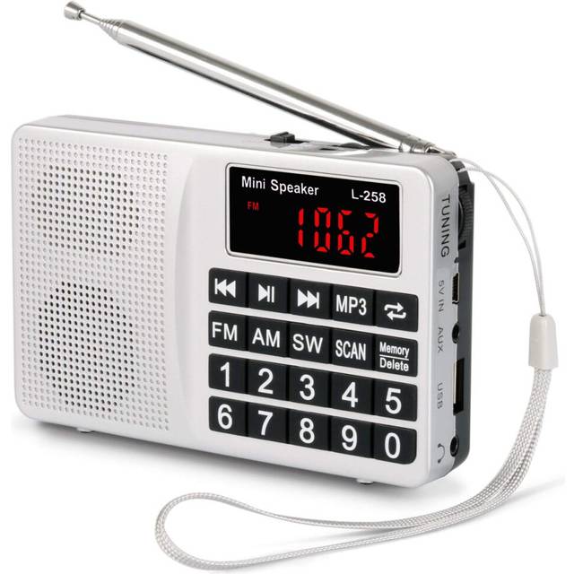 Chronus Small Radio Portable and Mains, AM(MW)/SW/FM Radio Rechargeable with Bass Speaker, Large Button and Display. Stores Stations Automatically(NO