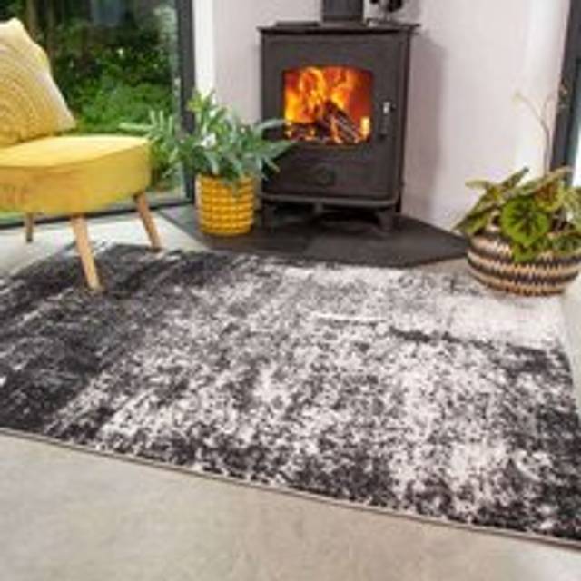 Modern Black Abstract Distressed Living Room Rug - Arris - Enzo - 80cm x 150cm