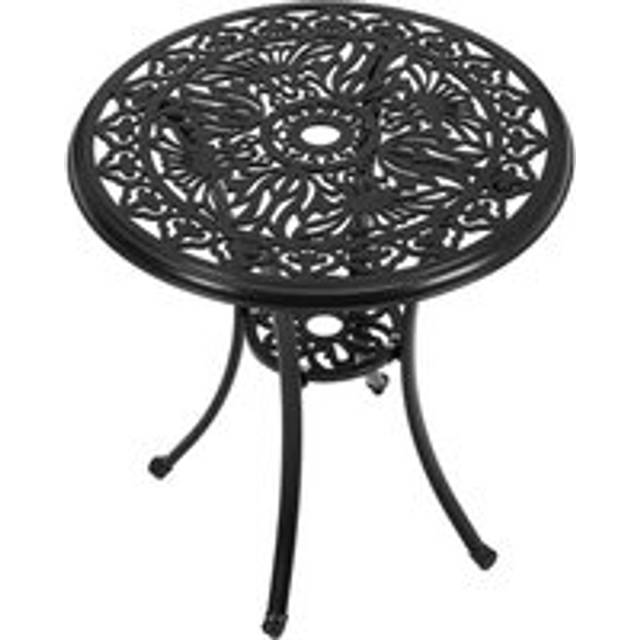 Livingandhome Round Patio Dining Table w/ Umbrella Hole, Black