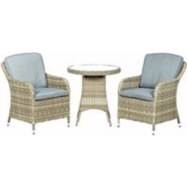 Wentworth Rattan Garden Bistro Set by Royalcraft - 2 Seats Grey Cushions
