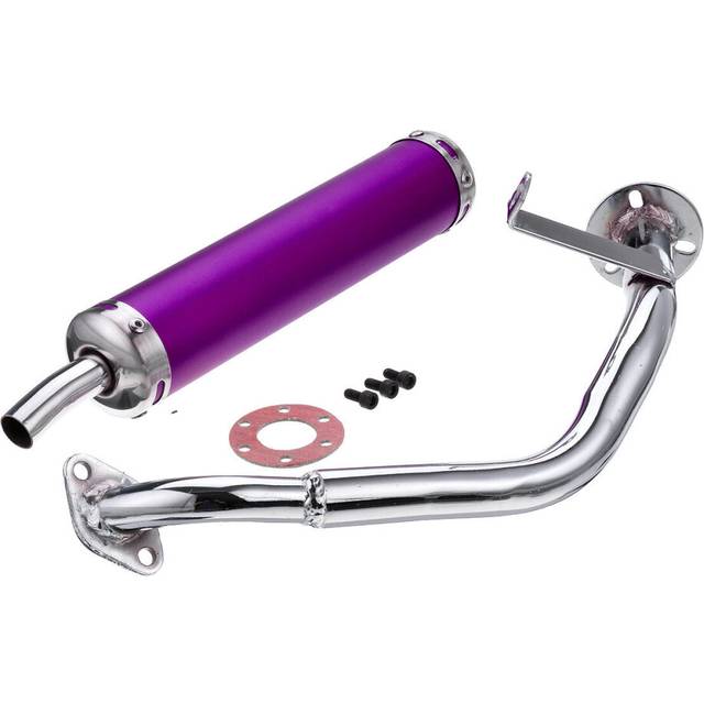 (Purple) 22MM Inlet Round Bent Outlet Exhaust Muffler Tip End Tail Pipe with Front Pipe Kit Rear