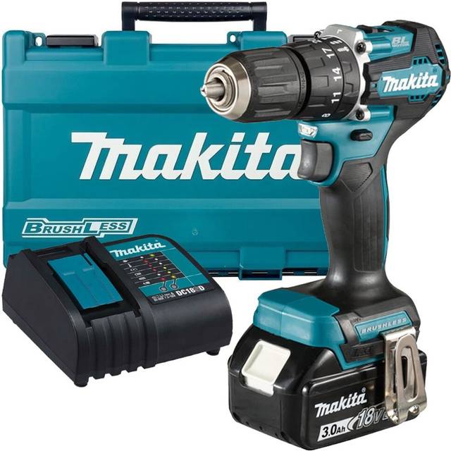 Makita DHP487 18V LXT Lithium Brushless Combi Hammer Drill Sub Compact 1 x 3AH