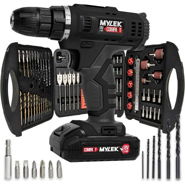 Mylek 18v Cordless Drill Li-Ion Battery With 131 Piece Accessory Set