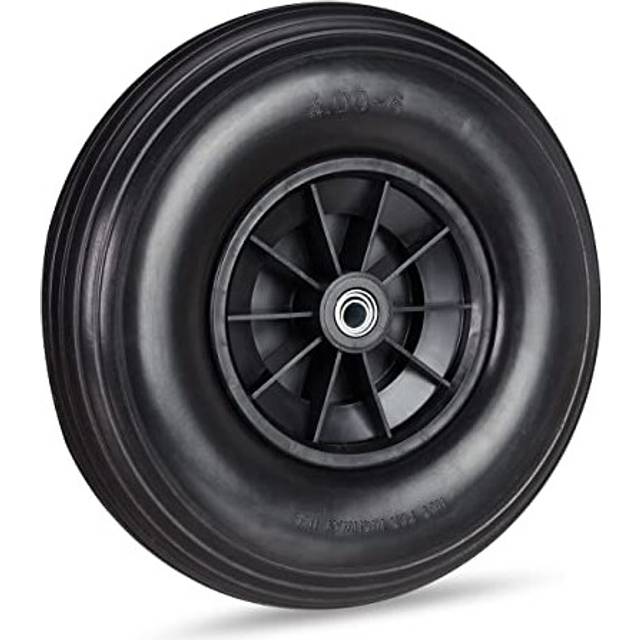 Relaxdays - Wheelbarrow Wheel 4.00-6, Solid Rubber with Plastic Rim, 3 Adaptors, Flatproof Spare Tyre, 136 kg, Black