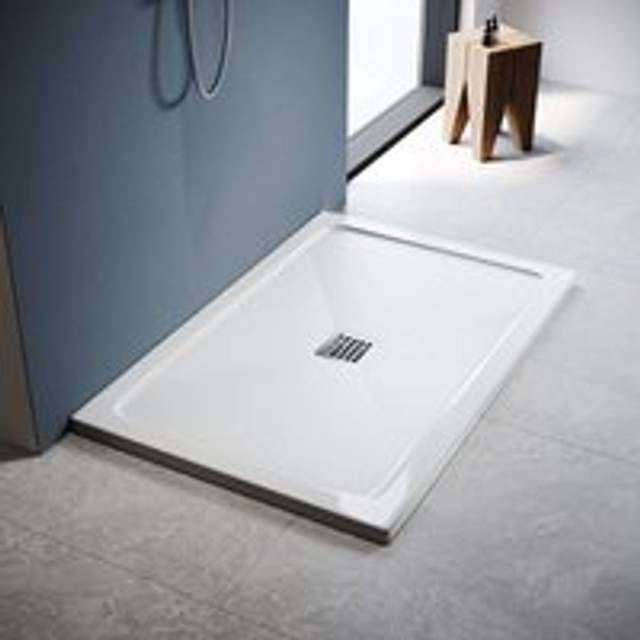 Elegant - Modern Rectangular Shower Tray smc Slate Texture Non-slip Design Shower Enclosure Tray, Stainless Steel Cover, White 1200x900mm
