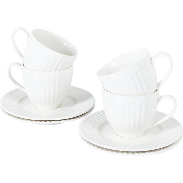 Set of 4 Cups with Saucers COWSLIP Porcelain White