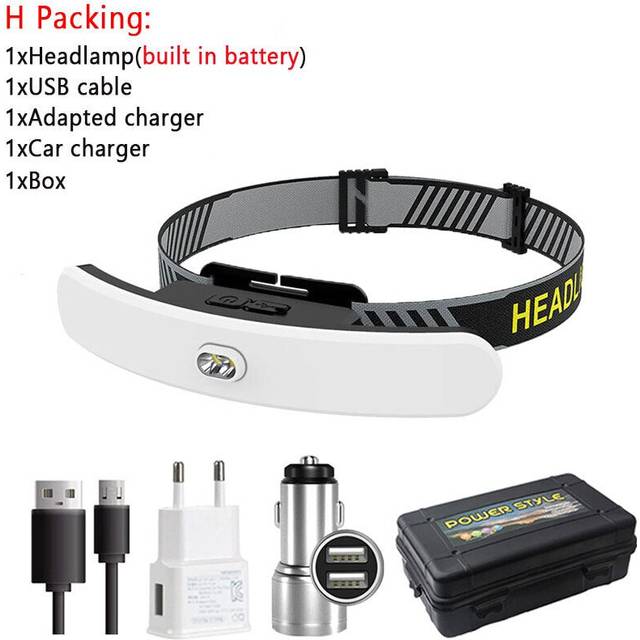 (H Packing) USB Rechargeable Headlamp Large Floodlight Multifunctional Headlight Head-mounted Strong Light Fishing Light for Camping