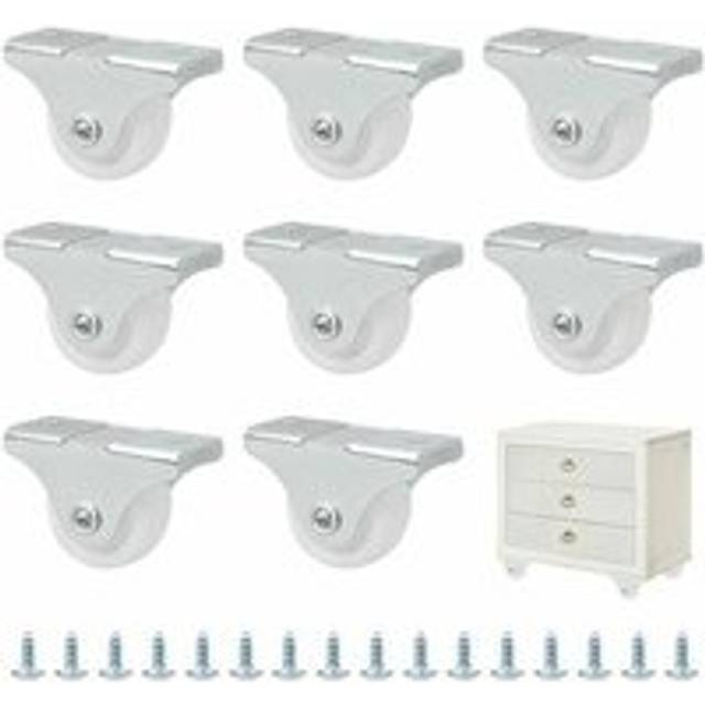 Set of 25mm Mini Rubber and Plastic Casters in Metal Swivel Case - For Furniture, Appliances and Equipment - Pack of 8
