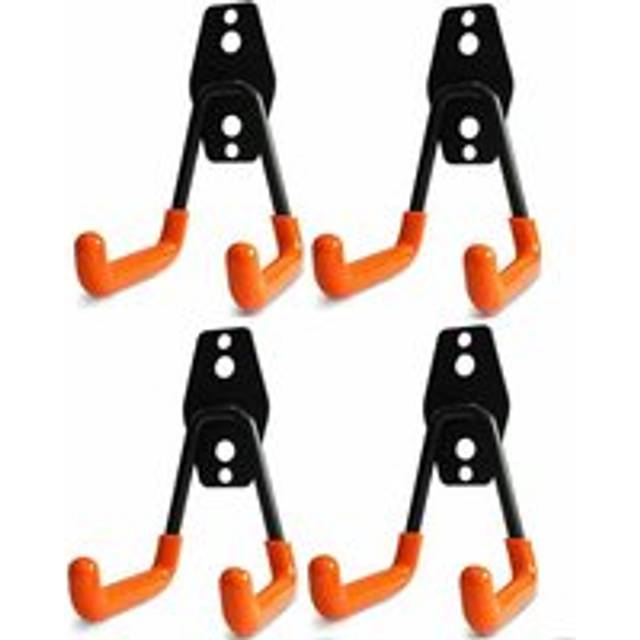 Garage Wall Hook, Heavy Duty Double Garage Storage Utility Hooks, 4 Pieces Non-Slip Wall Hooks for Garage Garden, Electrical Tools, Hoses, Bicycles,