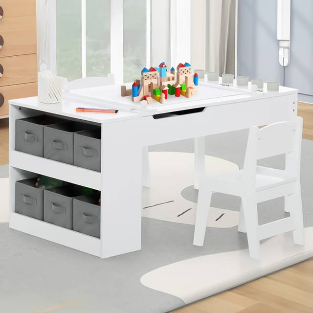 2-in-1 Kids Art Table Set with Chairs-White