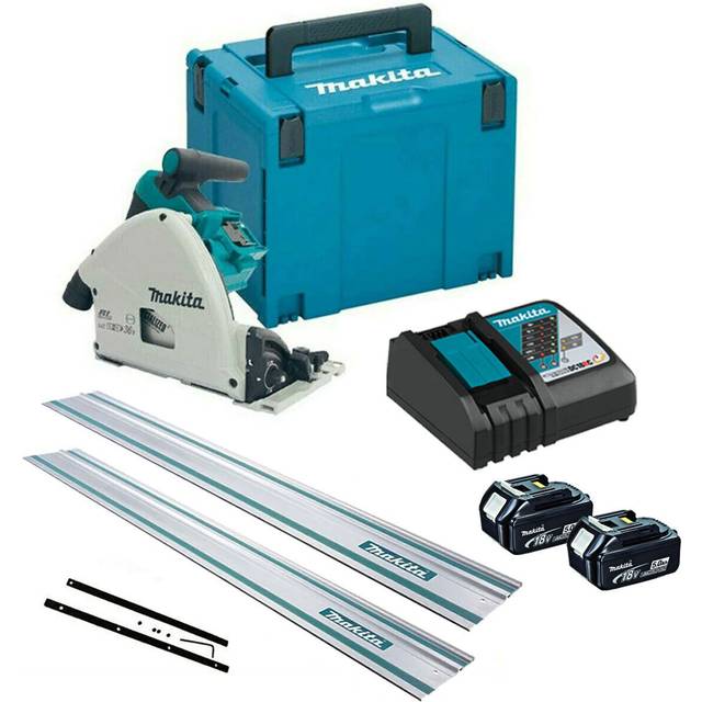 Makita dsp600pt2 36v twin 18v brushless plunge circular saw 2 x 1.5m guide rails