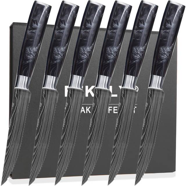 Fzkaly Steak Knives, Set of Resin Handle Steak Knife, 6, Black 5"