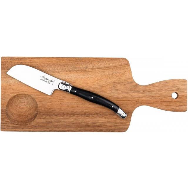 Laguiole Style De Vie Premium Santoku Cheese Knife Black with Serving Board Acacia