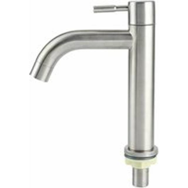 Brushed Stainless Steel G1/2 Single Hole Large Cold Basin Faucet, Quick Open Faucet for Bathroom Sink, Balcony, Household Washbasin-Vase Sink Faucet