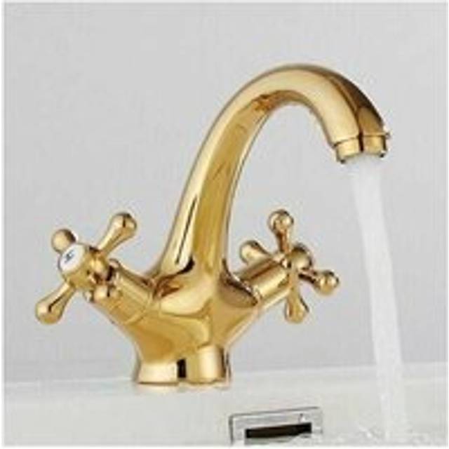 LaBlanc - Retro Bathroom Sink Faucet Two Handle Mixer Tap Vintage Antique Brass Basin Mixer Tap with Cross Handle Elegant Design and Single Holes