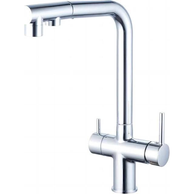 Cyslmuk - Three-way kitchen faucet with pull-out spray, 360° swivel kitchen faucet, faucet with filtered water outlet (chrome)