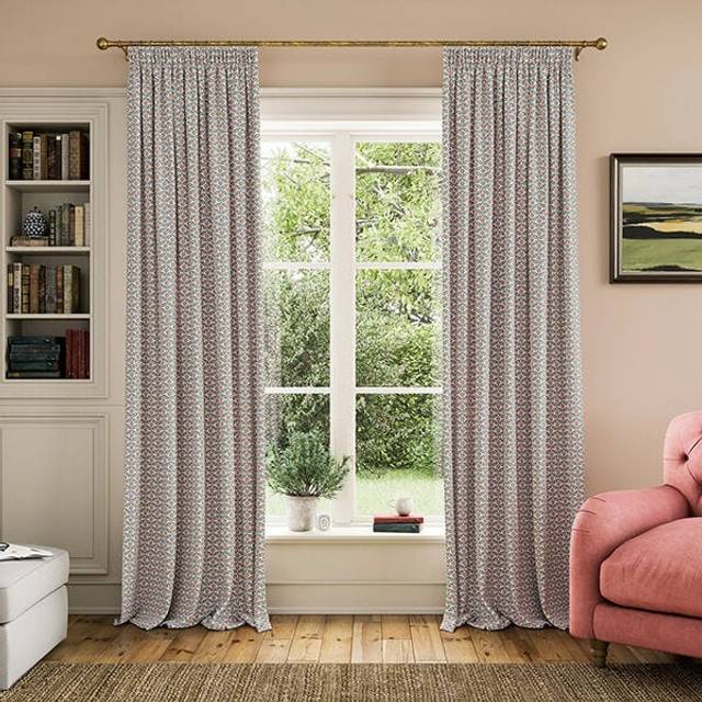 Joules Floral Foulard Lined Curtains 66" x 90", Blue/Creme
