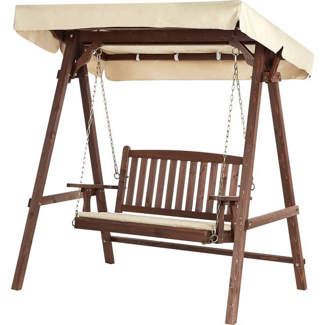 Modern Outdoor Garden Swing Spruce Wood Beige Canopy Freestanding Beige Caviola
